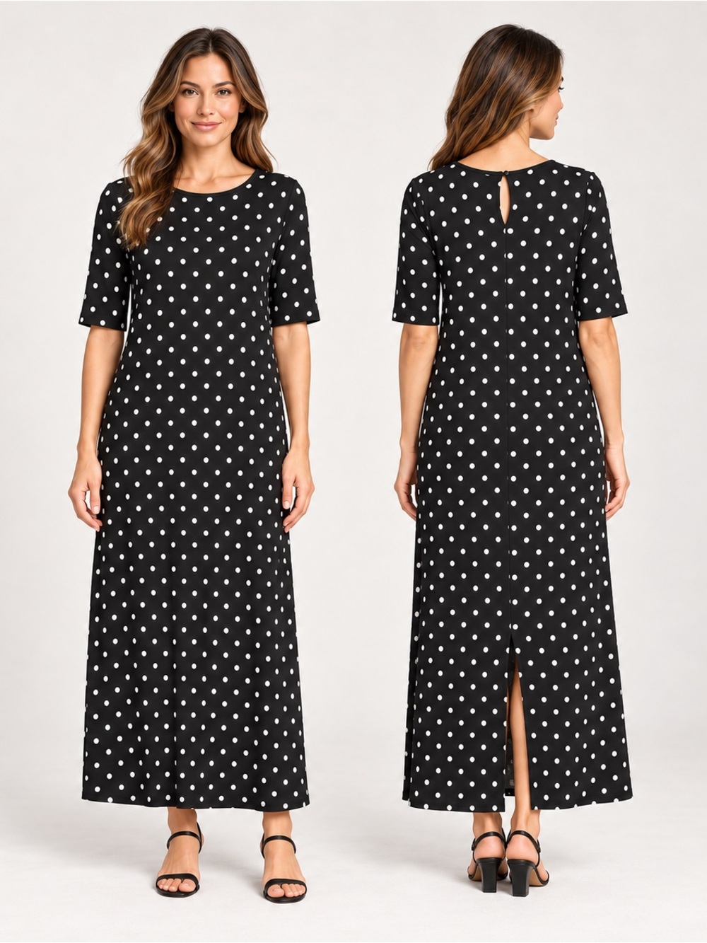 Vince Camuto Black White Polka Dot Maxi Dress Size Small NWT